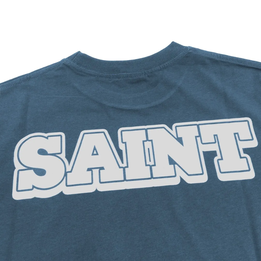 Saint michael 25AW Disney co-branded small candle retro printed distressed loose round neck short-sleeved T-shirt with digital white ink direct printing, breathable fabric and clear three-dimensional pattern. Fabric: Double yarn 240g Style number: S931 Size: S-M-L-XL Color: Blue Price: P110